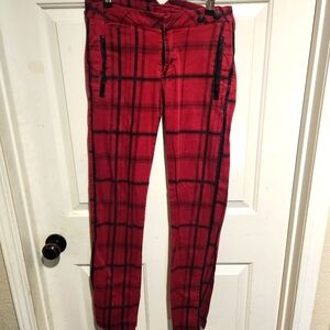 Vintage Lip Service Red Plaid Goth Pants Y2K Low Rise Punk Skinny Pants size 28